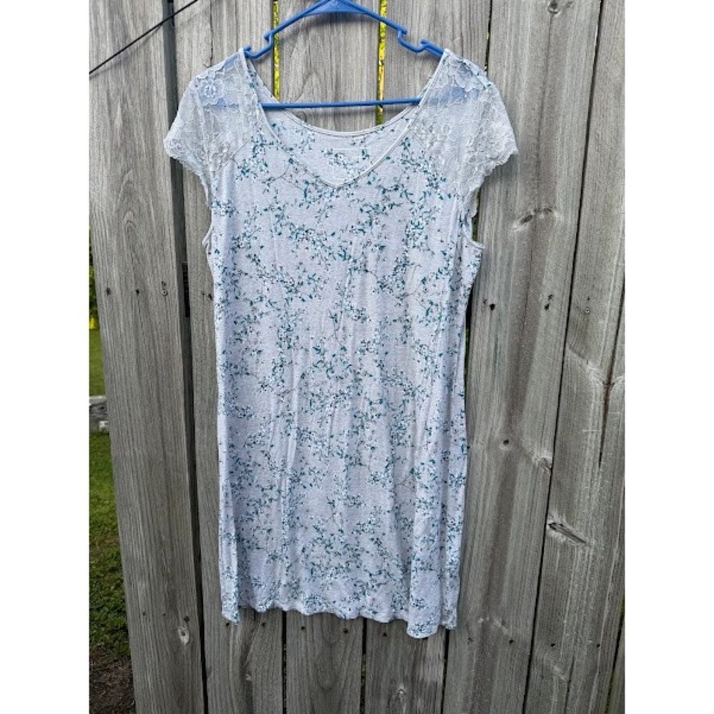 Floral Lace Cottagecore Charter Club Intimates Nightgown Womens Large Gray Blue
